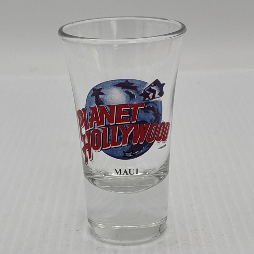 Planet Hollywood Maui Shot Glass Classic Logo Souvenir Barware Clear Glass
